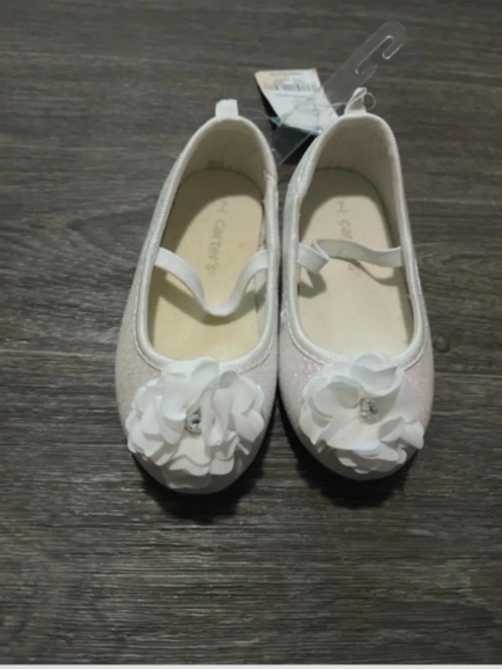 Carter's White Floral Ballet Flats with Gem Accent